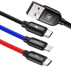 Baseus BSY01 - 3in1 kábel - USB - Lightning / Type-C (USB-C) / MicroUSB színes szövet kábel 3, 5A, 30 cm - graffistore