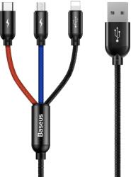 Baseus Three Primary Colors USB-A - microUSB / Lightning / Type-C kábel 3.5A 0.3m - fekete