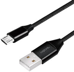 LogiLink USB 2.0 kábel, USB-A/M - Micro-USB/M (90 ), szövet, fém, 0, 3 m