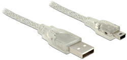 Delock USB 2.0-s kábel A-típusú csatlakozódugóval USB 2.0 Mini-B csatlakozódugóval, 5 m, áttetszo