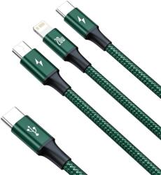 Baseus Rapid Type-C - microUSB/Lightning/Type-C kábel 20W 1.5m - zöld