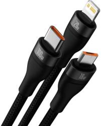 Baseus Flash Type-/USB-A - microUSB/Lightning/Type-C kábel PD QC 5A 100 W 1.2m - fekete