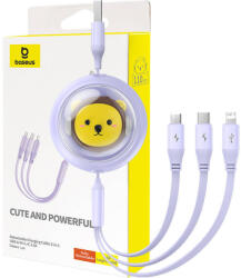 Baseus Töltőkábel 3w1 Baseus USB USB-C, USB-M, Lightning 3, 5A, 1, 1m (lila)