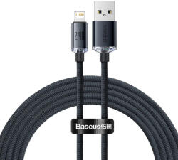 Baseus iPhone 8pin gyorstöltő adatkábel, fekete, 2M, 2.4A, Baseus Crystal Shine Series