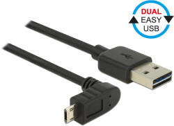 Delock Kábel, EASY-USB 2.0-s A-típusú csat. EASY-USB 2.0-s Micro-B típusú csat. ívelt 0, 5 m, fekete