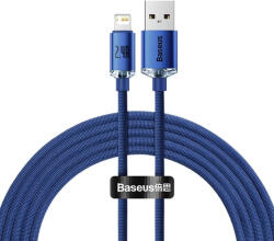 Baseus iPhone 8pin gyorstöltő adatkábel, kék, 2M, 2.4A, Baseus Crystal Shine Series