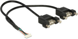 Delock USB 2.0-s kábel, 1, 25 mm, 8 tűs 2 x USB 2.0 A típusú panelrögzítés, 25 cm