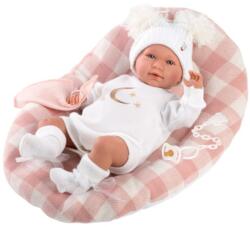 Llorens Llorens: Mimi Llorana 42cm-es síró újszülött baba kockás ággyal
