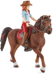 Schleich 42539 Roșcata Hannah cu articulațiimobile, pe cal, 15 cm Figurina