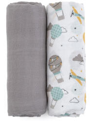 Petite&Mars Bambusz muszlin 2db-os pelenka szett Misty Grey Planes, 120 x 120 cm