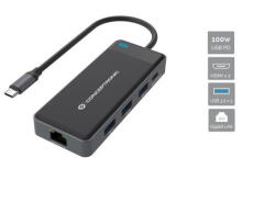 Conceptronic Notebook Dokkoló - DONN14G (USB-C to 2xHDMI+USB-C PD: 100W+3xUSB-A+RJ-45, fekete) (MOBCONDONN14G)