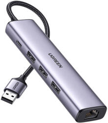 UGREEN 5 az 1-ben USB-A 3x USB 3.0 + RJ45 + USB-C adapter (szürke) (23728)