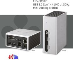 Club 3D Notebook Dokkoló - CSV-3104D (4K UHD, 3.0 USB-A to HDMI, DVI-I, 4xUSB-A, RJ45, 3.5 Jack Audio + Mic) (CSV-3104D) - tintashop