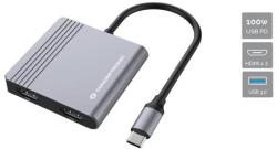 Conceptronic Notebook Dokkoló - DONN11G (Bemenet: USB-C, Kimenet: 2xHDMI+USB-C PD: 100W+USB-A, ezüst) (DONN13G)