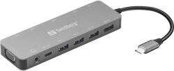 Sandberg notebook dokkoló - usb-c 13-in-1 travel dock (bemenet: usb-c, kimenet: usb-c+3xusb-a+2xhdmi+vga+rj-45+audio)