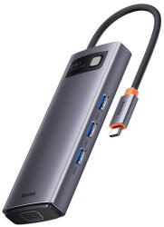 Baseus Metal Gleam Series 6 az 1-ben hub, USB-C - 3x USB-A 3.0 + HDMI + USB-C PD + VGA - speedshop