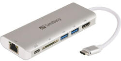 Sandberg Notebook Dokkoló - USB-C Dock HDMI+LAN+SD+USB, 61W (USB-C bem. / HDMI+USB3.0+USB-C+RJ45+SD kim. ) (PERSAN13618)