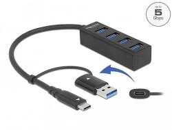 Delock 4 Port USB 3.2 Gen 1 Hub USB Type-C vagy A-típusú USB konnektorral (63828)