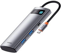 Baseus Type-C HUB 7in1 (aktív, elosztó, 2 USB+2 Type-C+HDMI 4K aljzat, SD/microSD kártyaolvasó) VILÁGOSSZÜRKE (WKWG020113)