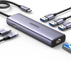 UGREEN HUB 6 az 1-ben USB-C 3x USB-A 3.0 HDMI RJ45 USB-C PD szürke (6941876215980)