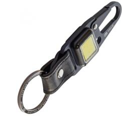 Somogyi Elektronic True Utility Cliplite, TU918, kulcstartó karabiner, tölthető lámpa, 4 funkció, 47 lm COB LED, Li-ion, marhabőr szíj, rozsdamentes acélváz (TU918)