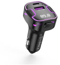 XO Bluetooth FM transmitter, 1xUSB / 1xType-C, 3.1A/15W, BT5.3, fekete, XO-BCC12