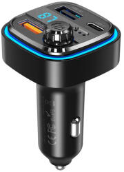  Bluetooth FM transmitter, 2xUSB, 1xType-C, LED kijelző, fekete, XO-BCC08