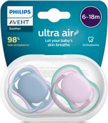 Philips SCF085/34 cumi készlet, 2db, Ultra air, 6-18 hónap, Fogszabályzó, BPA nélkül, Lila/Kék (SCF085/34)