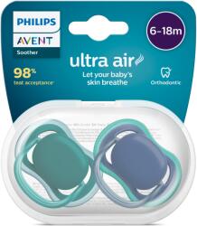 Philips SCF085/31 cumi készlet, 2db, Ultra Air, 6-18 hónap, Fogszabályzó, BPA nélkül, Kék/Zöld (SCF085/31)