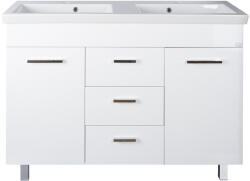 TMP cabinets Flat 120 Lábon Álló Fürdőszobabútor - Sanovit Isik 4120 Dupla Porcelán Mosdóval, 120x44 cm
