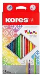 Kores Színes ceruza készlet, háromszögletű, KORES "Kolores Style", 15 különböző szín (IK93310) - fiorex