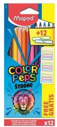 Maped Color`Peps Strong Színes Ceruza Készlet - Háromszögletű, 12 Ajándék Matricával, 12 Szín (862725)
