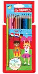 STABILO Színes ceruzák, hatszögletű, STABILO színű, 10 db különböző színű + 2 neon szín