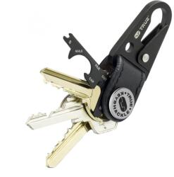 SOMOGYI True Utility Keyshackle, TU921, 7 in 1, multifunkcionális szerszám, csavarhúzó, fekete titániumbevonatú karabiner , valódi bőr (TU921)