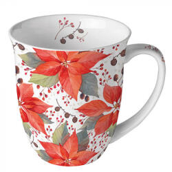 Ambiente Karácsonyi porcelán bögre - 400ml - Poinsettia And Berries