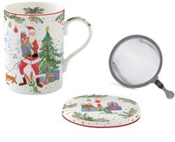 Easy Life Karácsonyi porcelán bögre fém szűrővel - 350ml - Joyful Santa