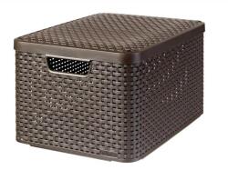 Keter Rattan hatású kosár tetővel, 30l, sötétbarna, CURVER
