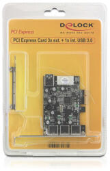 Delock PCI Express Kártya - 3 db External és 1 db Internal USB 3.0 Csatlakozással (DL89281)