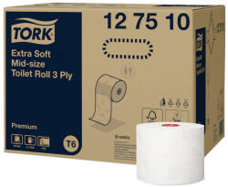 Tork Toalettpapír 3 rétegű duplatekercses átmérő: 13, 2 cm 70 m/tek 27 tekercs/karton Premium Mid-size T6 Tork_127510 fehér (51529) - printsisters