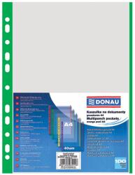 DONAU A4 Lefűzhető 40 Mikron Narancsos Felületű Genotherm Színes Oldalcsíkkal - 100 db / Csomag, Zöld