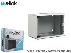 S-Link Rackszekrény - 4U 19" fali kivitel (190x530x400mm, ablakos, Flatpack, Fekete (34385) - ipkameradiszkont