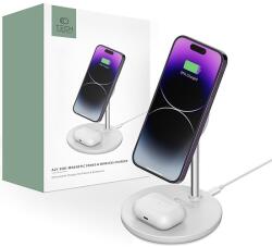 Tech-Protect QI15W-A21 MagSafe 15W induktív töltő 2 az 1-ben okostelefon/fejhallgató állvánnyal - fehér