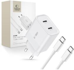 Tech-Protect C20W 2x USB-C PD 20W töltő USB-C / USB-C kábellel - fehér