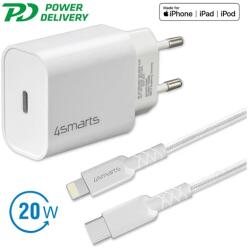 4smarts hálózati gyorstöltő adapter Type-C QC 3.0 + 1.5m Lightning kábel 20W fehér (4S465575 + 4S465591)