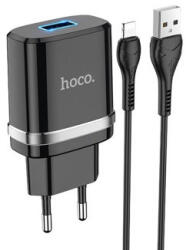 hoco. N1 Ardent 2.4a Hálózati Töltő Lightning Kábellel Fekete