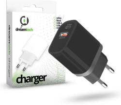 dreamtech Charger Black 20W (QC3.0) Type C + USB-A hálózati gyors töltő adapter