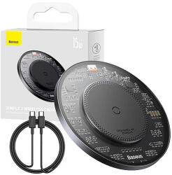 Baseus Wireless Qi induktív töltő Baseus Simple 2, 15W USB-C-USB-C kábellel, fekete (CCJJ050001)