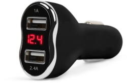  Încarcător brichetă auto telefon - 2 x USB, cu voltmetru - negru (55055BK) - pcone