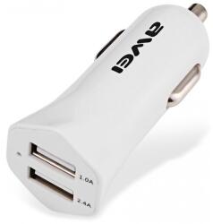 Awei Autós Töltő 2 Usb Aljzat 12w, Gyorstöltő, Fehér