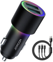 JOYROOM JR-CL10 autós szivargyújtó töltő, 4.8A, Lightning+Type-C+micro USB kábellel (JR-CL10)
